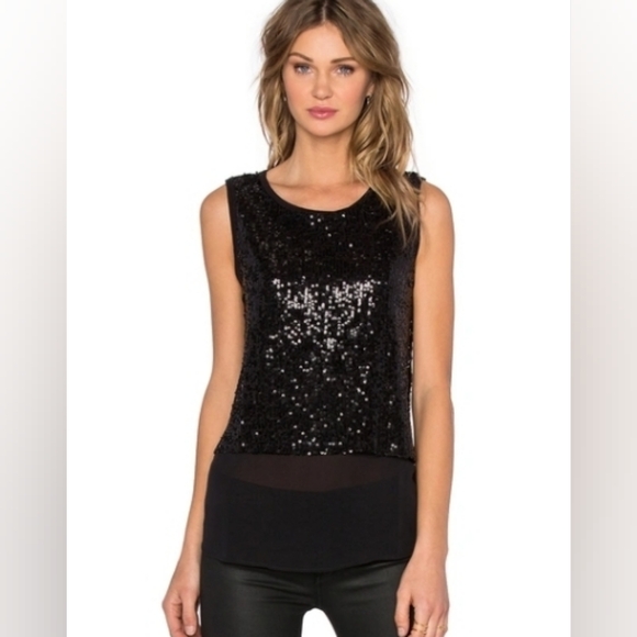 Generation Love Tops - Generation Love Black Sequin Sleeveless Tank Top